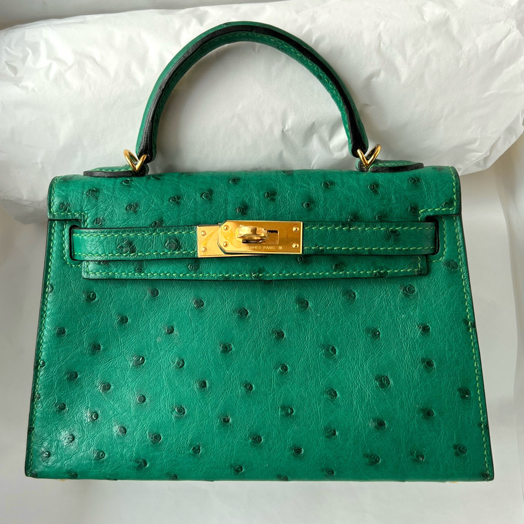 Hermès Kelly 20 Mini II Sellier Ostrich 進口KK鴕鳥皮 U4 Vert Verigo 絲絨綠