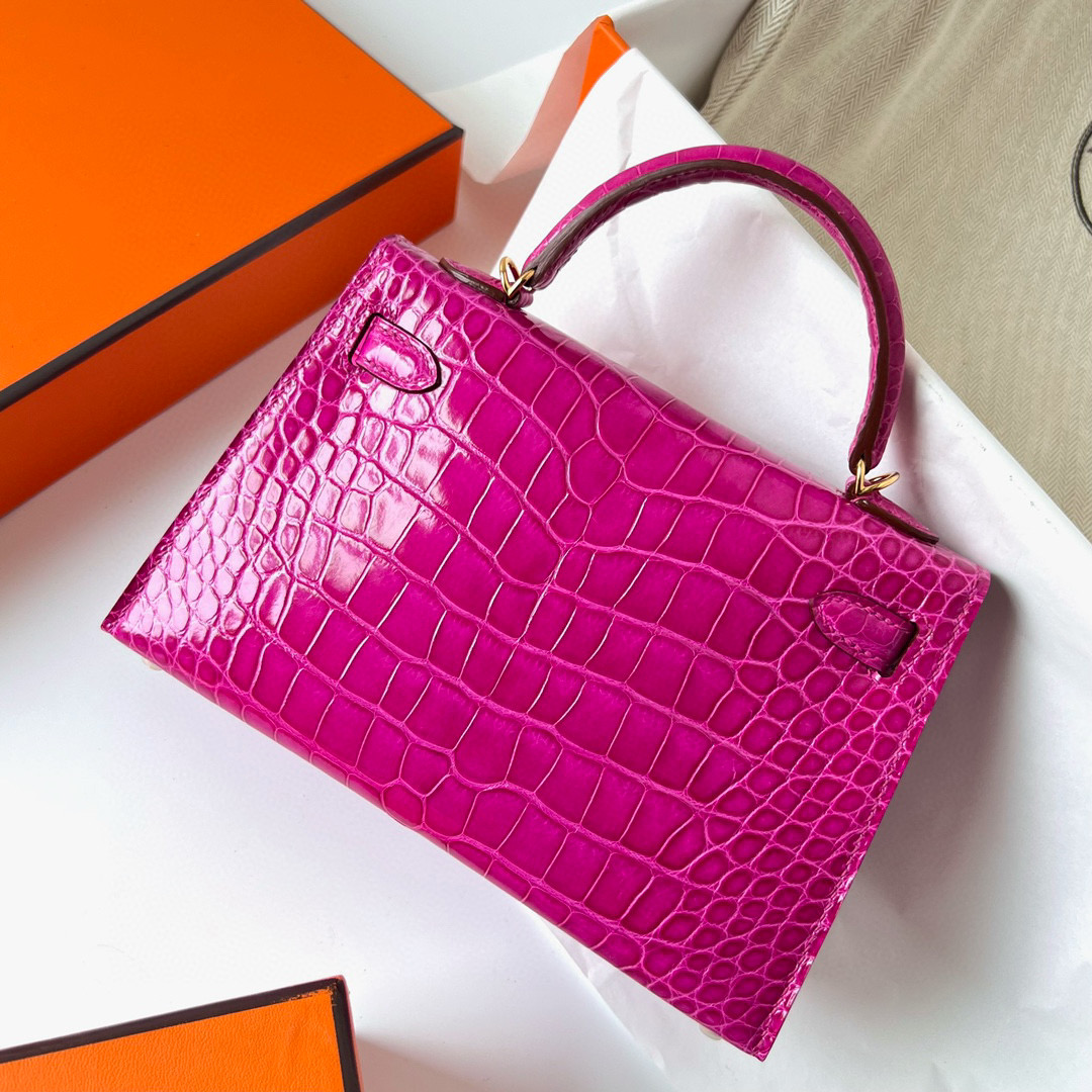 Hermès Kelly 20 Mini II Sellier Shiny alligator crocodile J5 Rose Sheheraradez