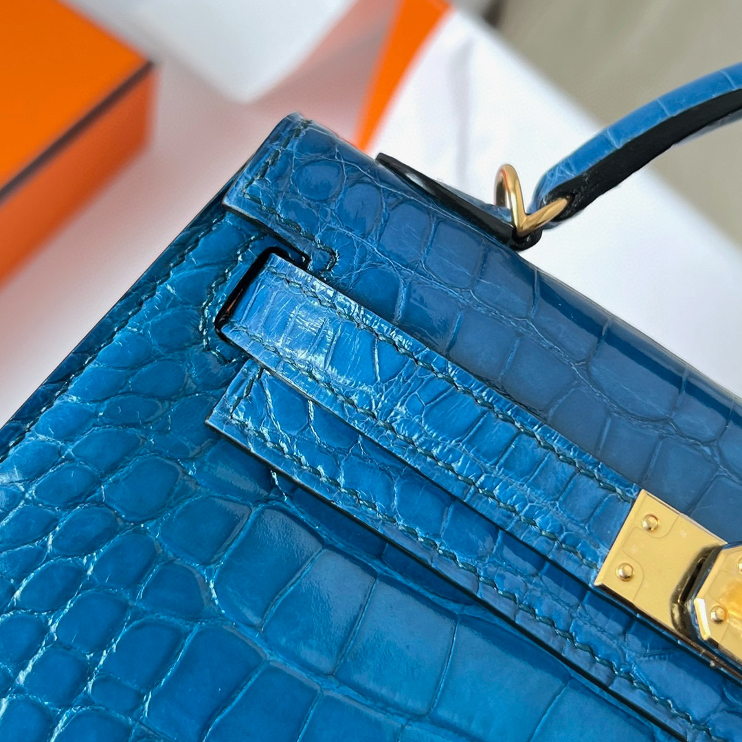 愛馬仕凱莉包二代 Hermès Kelly 20 Mini II Sellier alligator crocodile Blue Mykonos 希臘藍