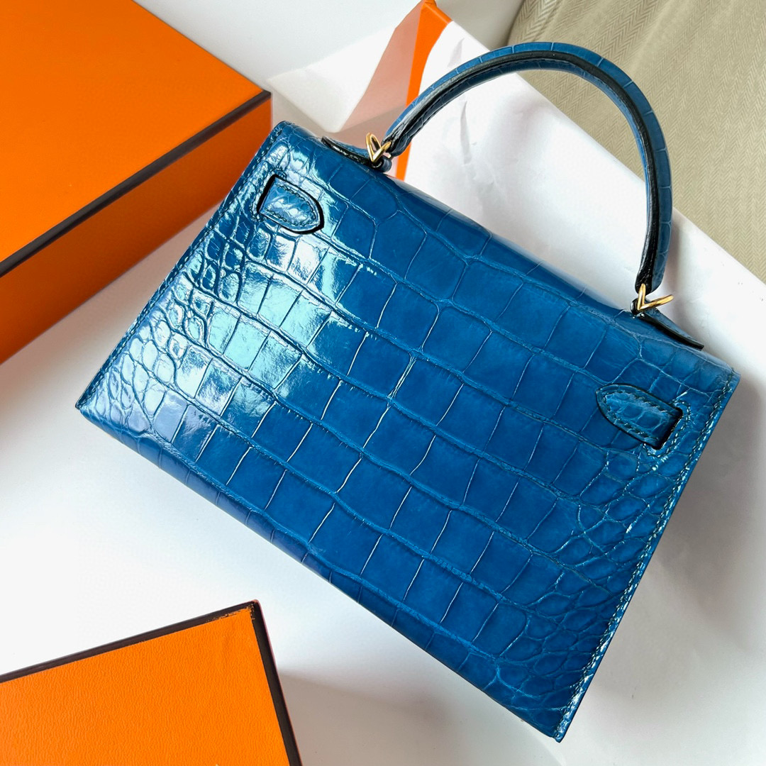 愛馬仕凱莉包二代 Hermès Kelly 20 Mini II Sellier alligator crocodile Blue Mykonos 希臘藍