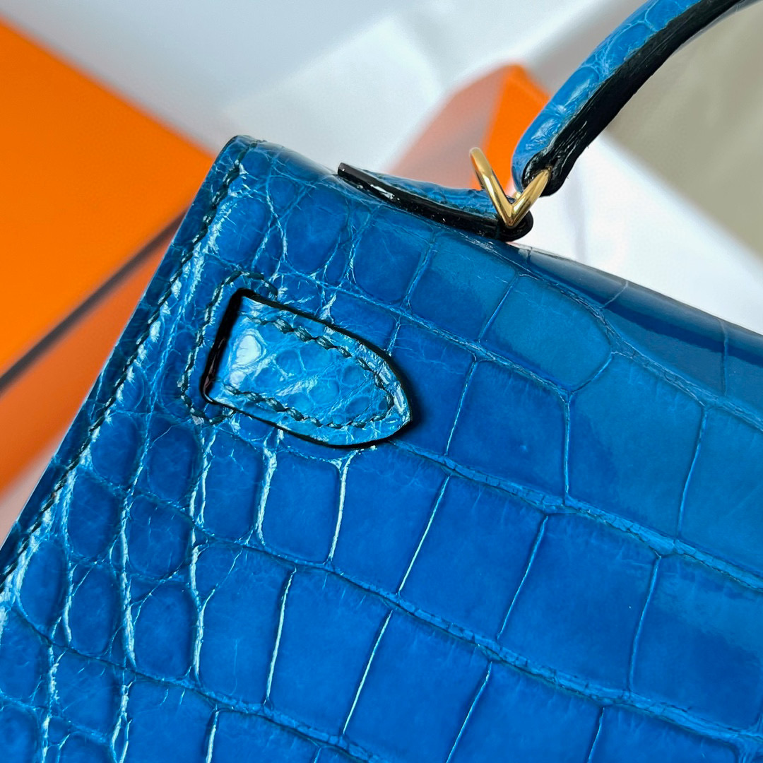 愛馬仕凱莉包二代 Hermès Kelly 20 Mini II Sellier alligator crocodile Blue Mykonos 希臘藍