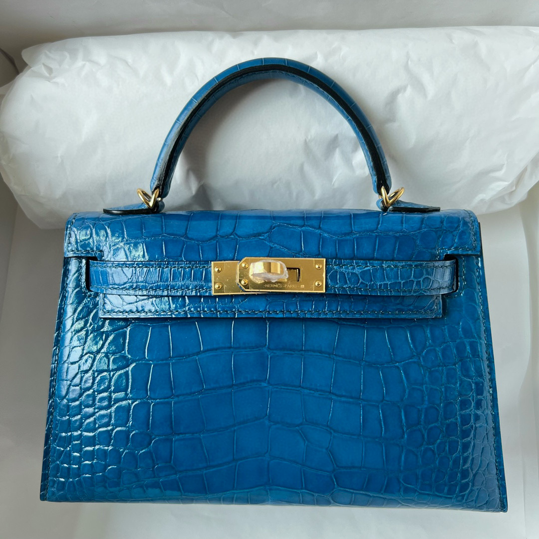 愛馬仕凱莉包二代 Hermès Kelly 20 Mini II Sellier alligator crocodile Blue Mykonos 希臘藍