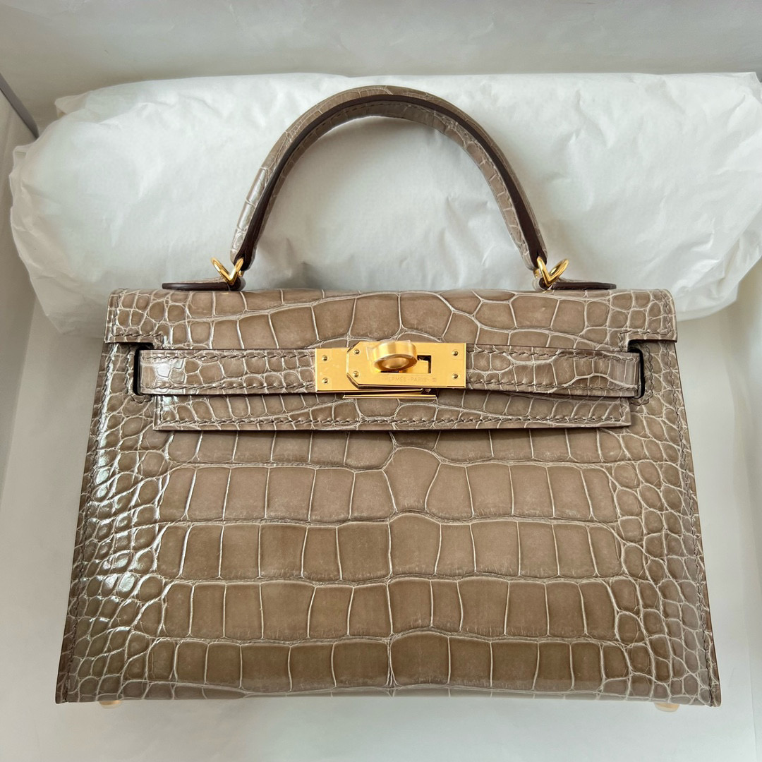 愛馬仕迷你凱莉二代大象灰 Hermès Kelly 20 Mini II Sellier alligator crocodile Etoupe