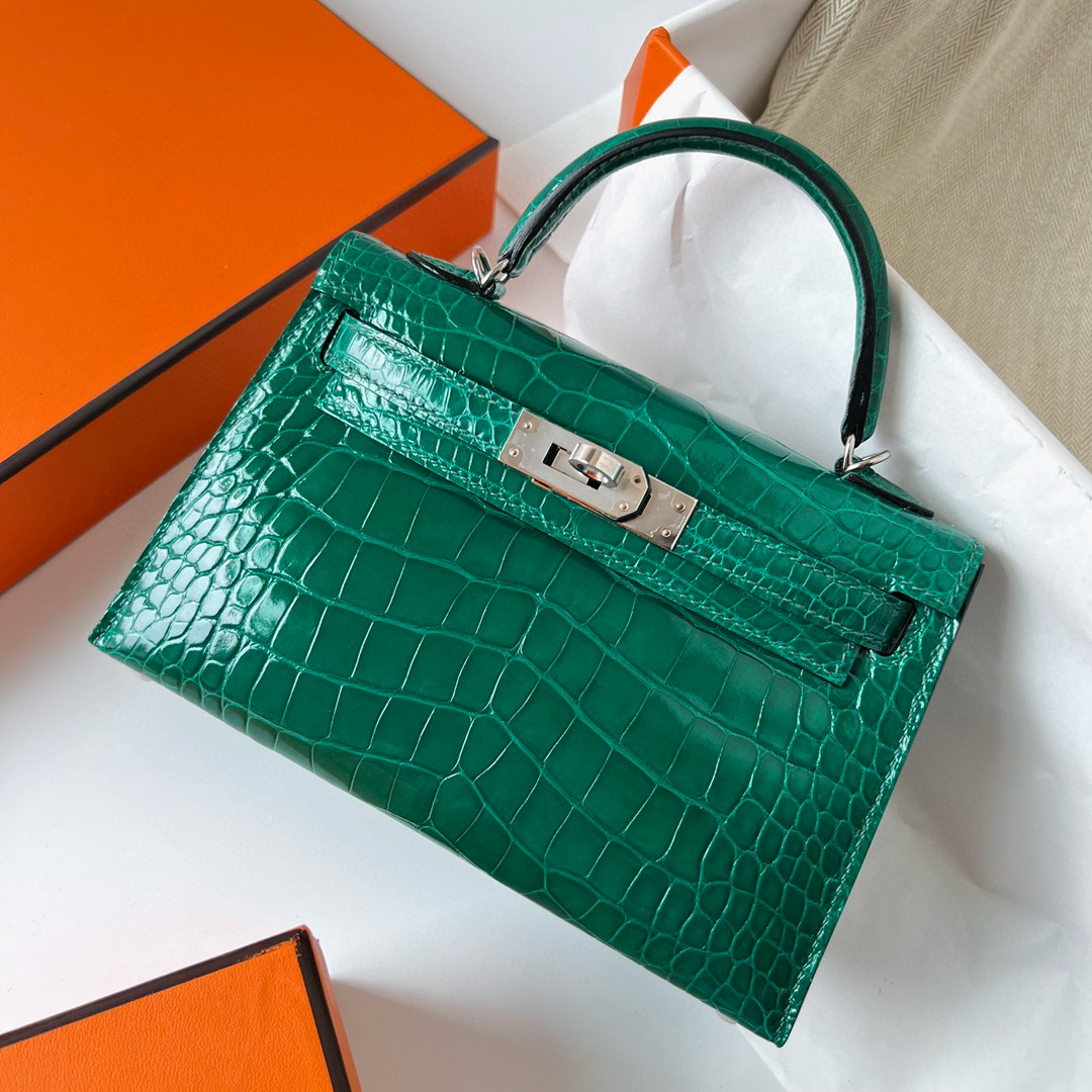 Hermès Kelly 20 Mini II Sellier Shiny Alligator Crocodile 6Q Very Emerald