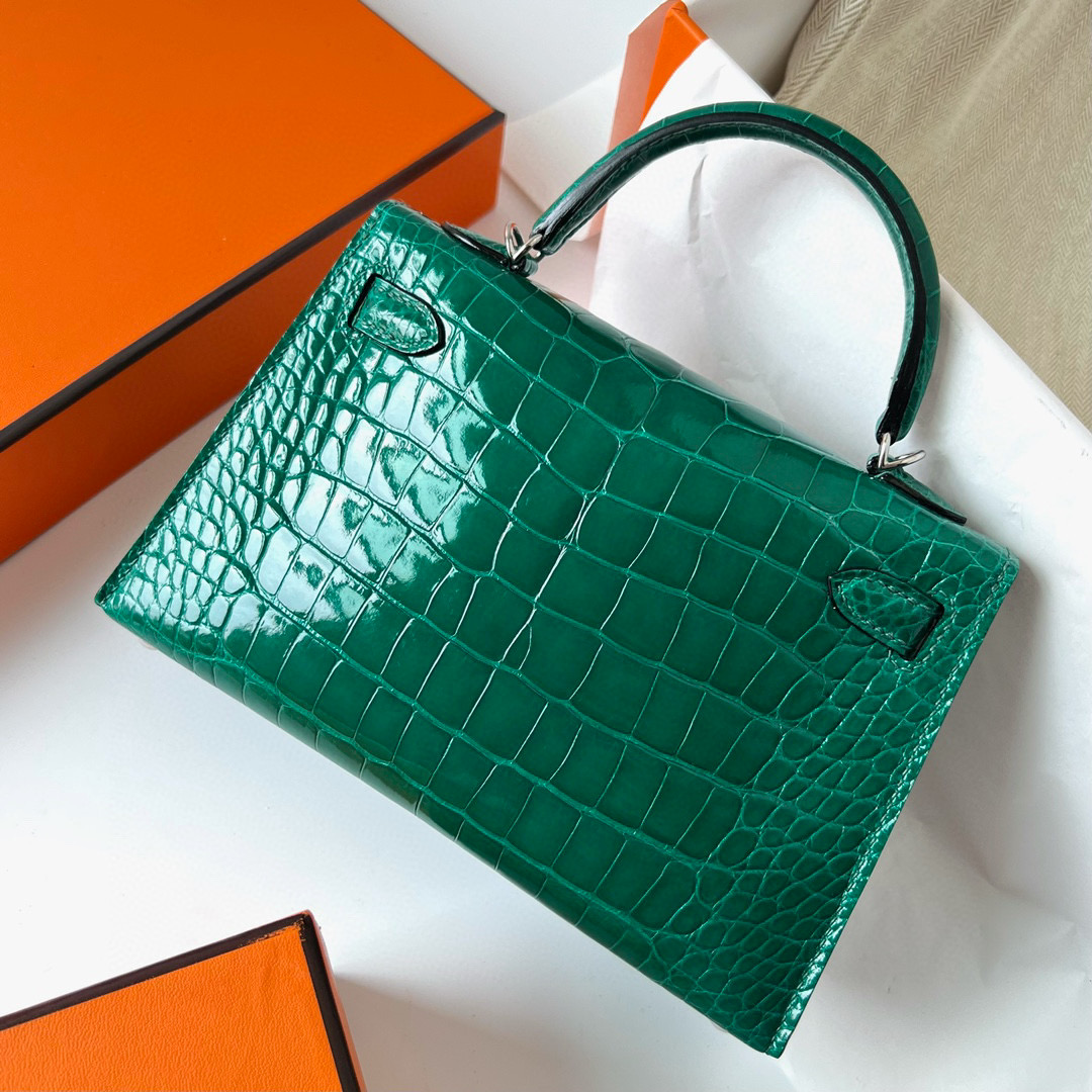 Hermès Kelly 20 Mini II Sellier Shiny Alligator Crocodile 6Q Very Emerald