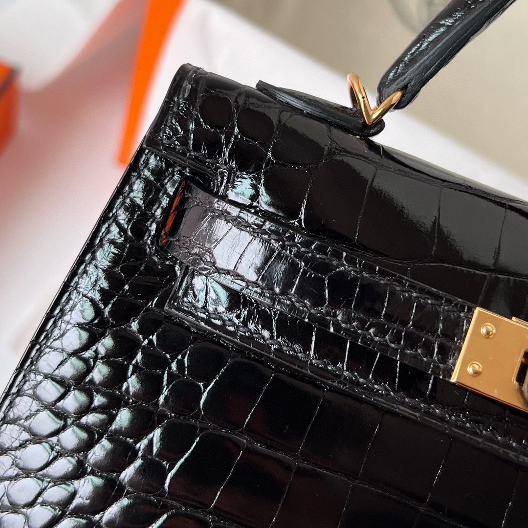 Hermès Kelly 20 Mini II Sellier Shiny Alligator Crocodile Noir 黑色 Golden Hardware