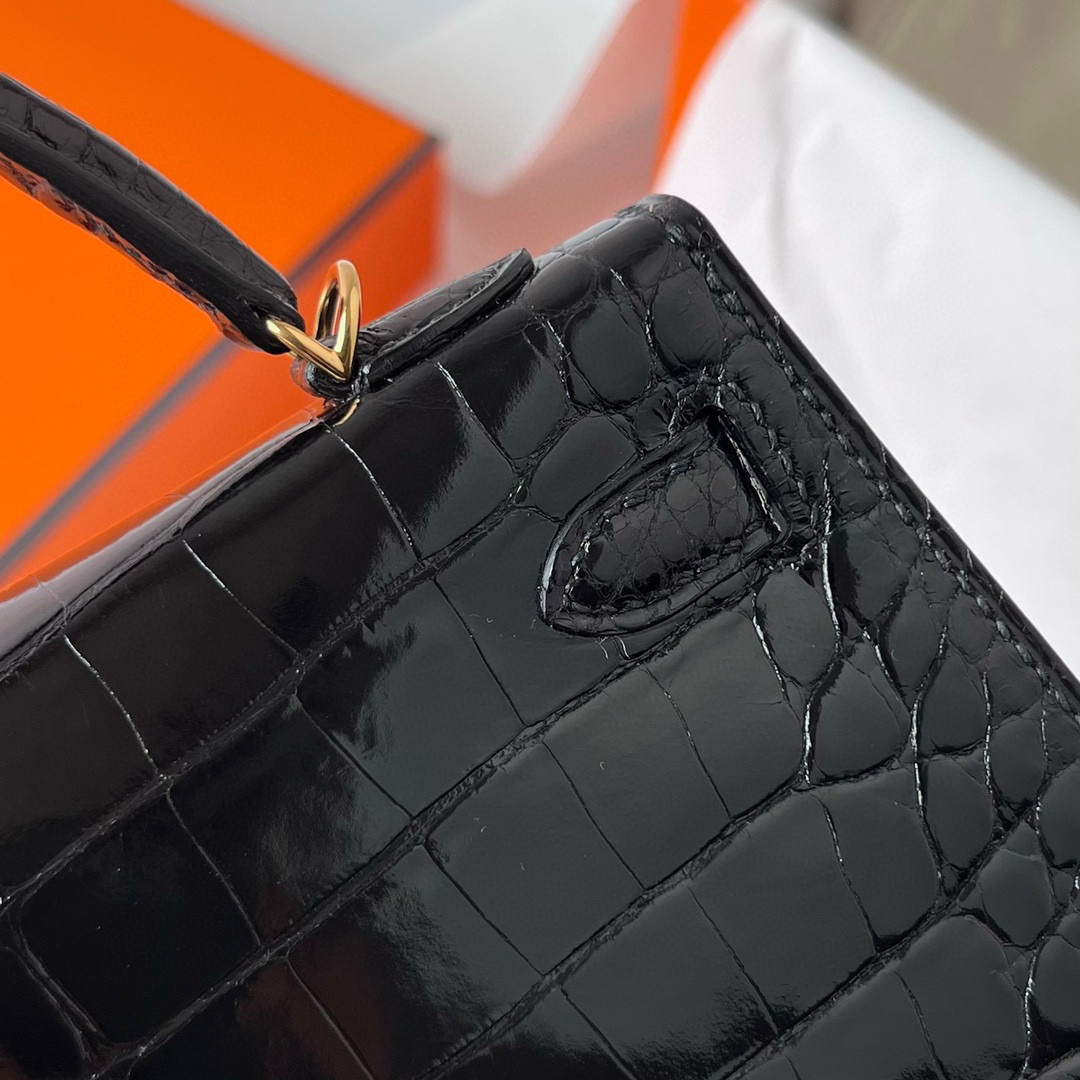 Hermès Kelly 20 Mini II Sellier Shiny Alligator Crocodile Noir 黑色 Golden Hardware