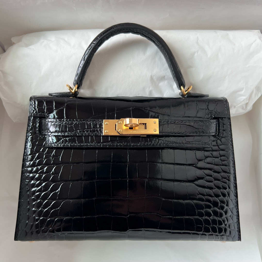 Hermès Kelly 20 Mini II Sellier Shiny Alligator Crocodile Noir 黑色 Golden Hardware