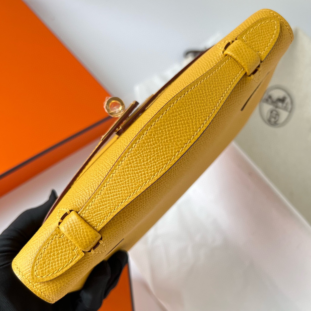 愛馬仕迷你凱莉包價格大概多少錢 Hermès Kelly Pochette Epsom 9D Jaune Ambe GHW