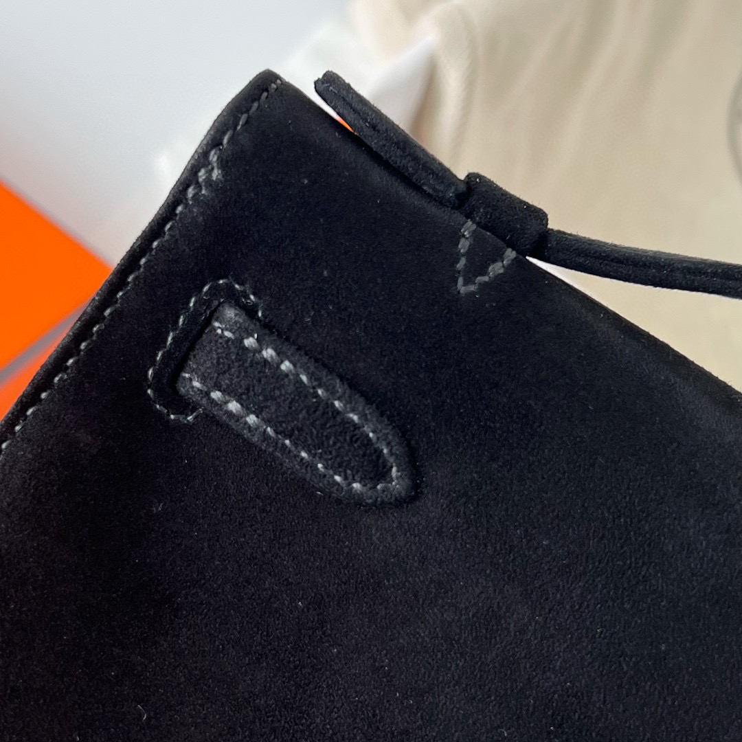 Hermes Kelly Pochette Doblis Suede 絨面山羊皮 進口麂皮 CC89 Noir 黑色