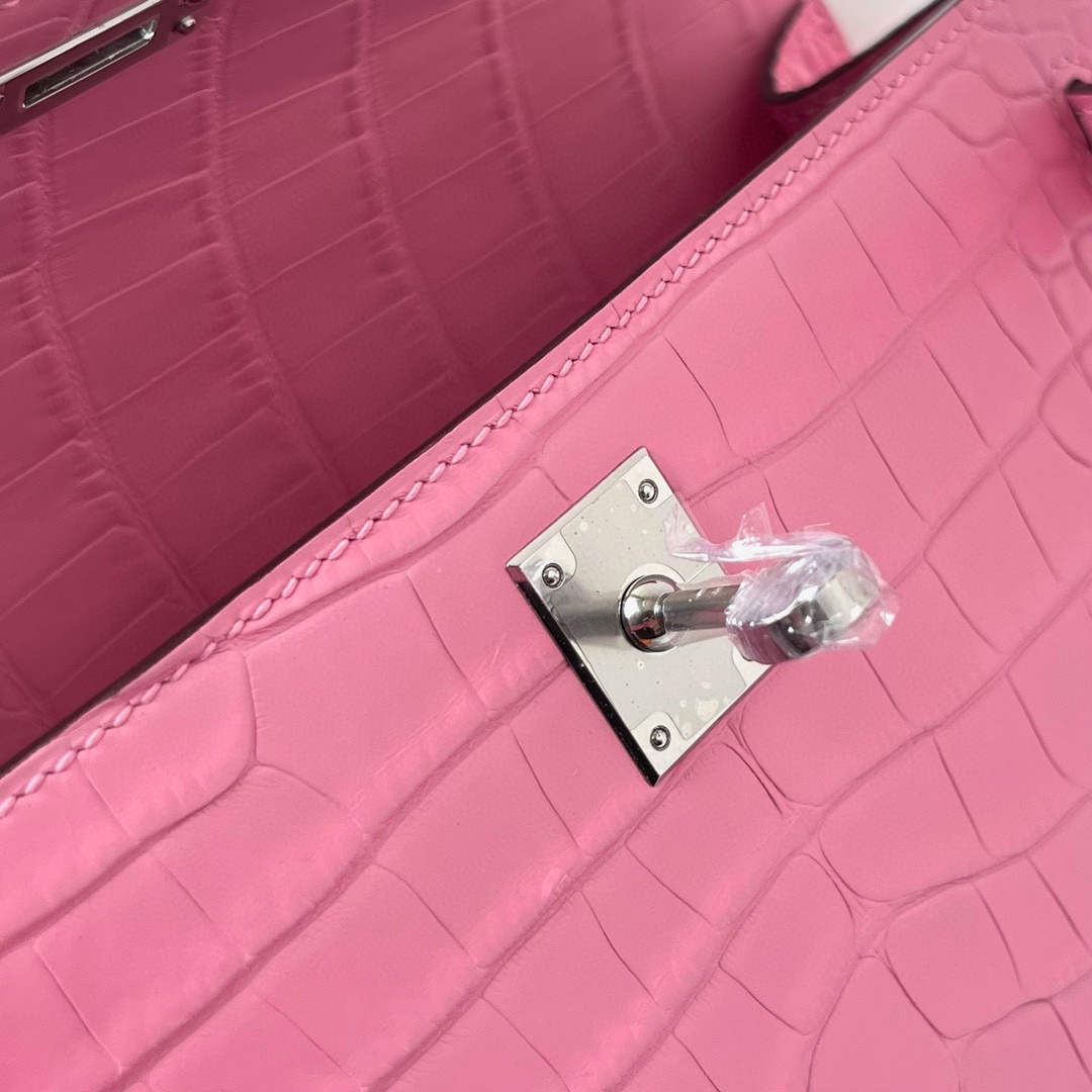 Hermes Kelly Pochette Matte Alligator Crocodile 5P pink Silver Hardware