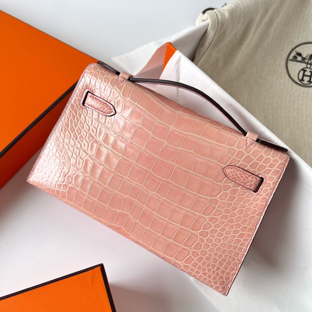 愛馬仕包包圖片大全 Hermès Kelly Pochette Alligator Crocodile P1 Rose Eglantine