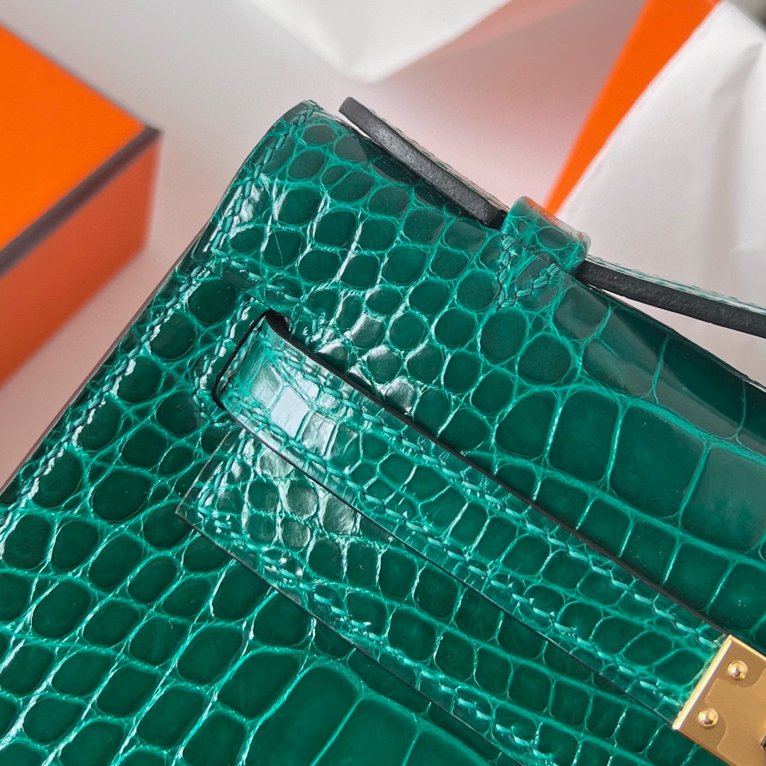 Hermes Kelly Pochette Shiny Alligator Crocodile 6Q Very Emerald 翡翠绿 GHW