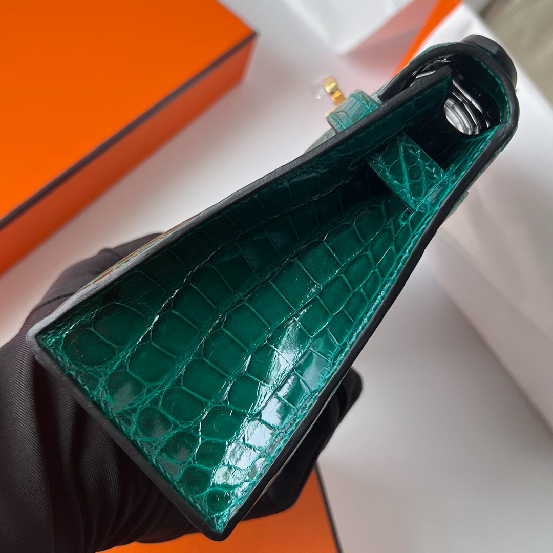 Hermes Kelly Pochette Shiny Alligator Crocodile 6Q Very Emerald 翡翠绿 GHW