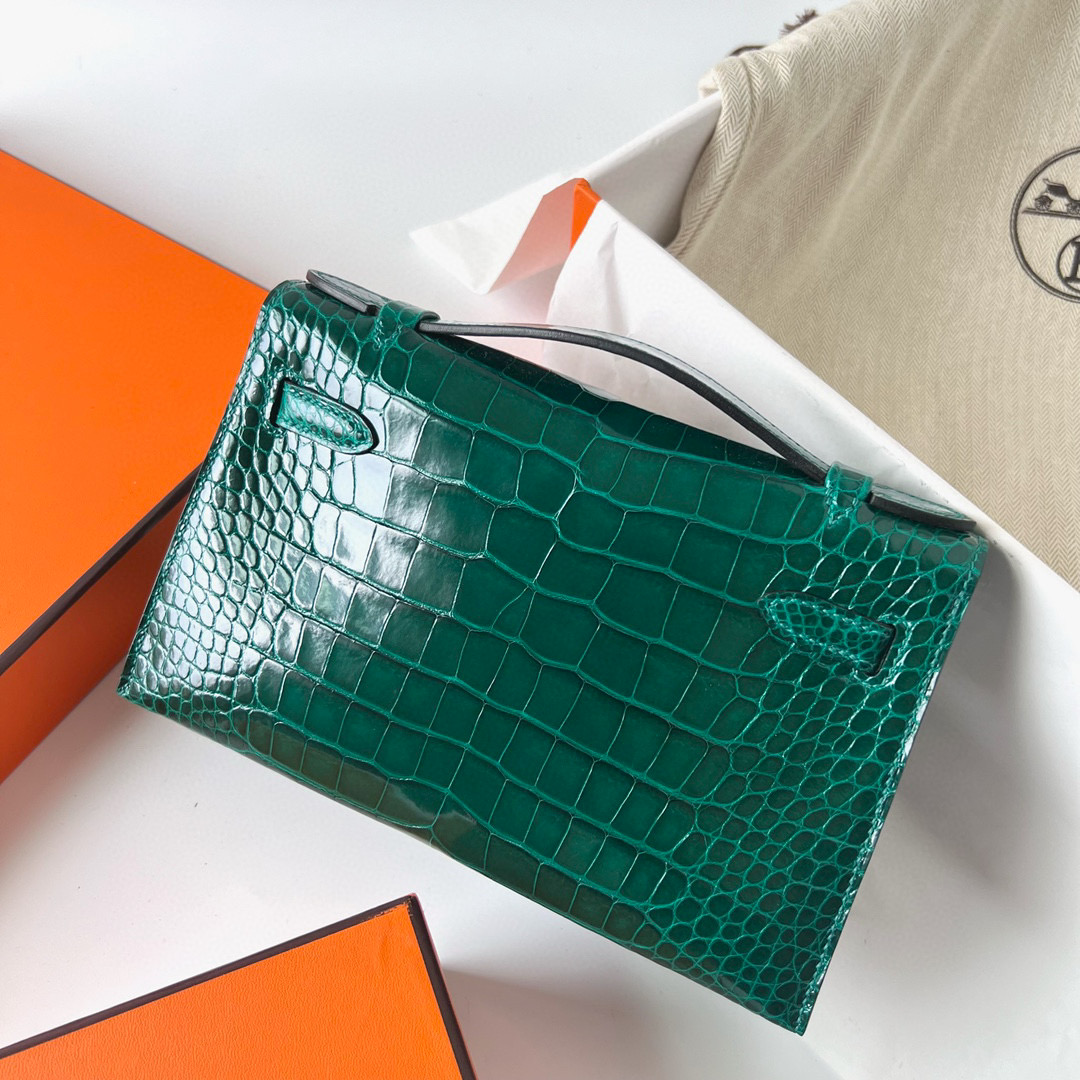 Hermes Kelly Pochette Shiny Alligator Crocodile 6Q Very Emerald 翡翠绿 GHW