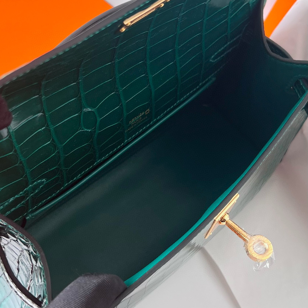 Hermes Kelly Pochette Shiny Alligator Crocodile 6Q Very Emerald 翡翠绿 GHW