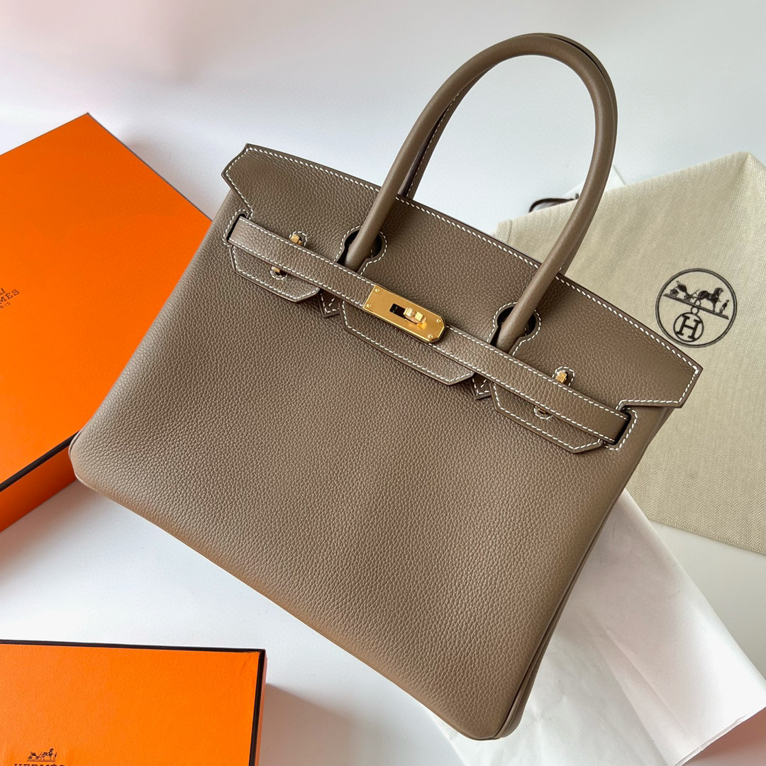 愛馬仕官方旗艦店官網女包 Hermes Birkin 30 Togo CC18 Etoupe 大象灰 GHW