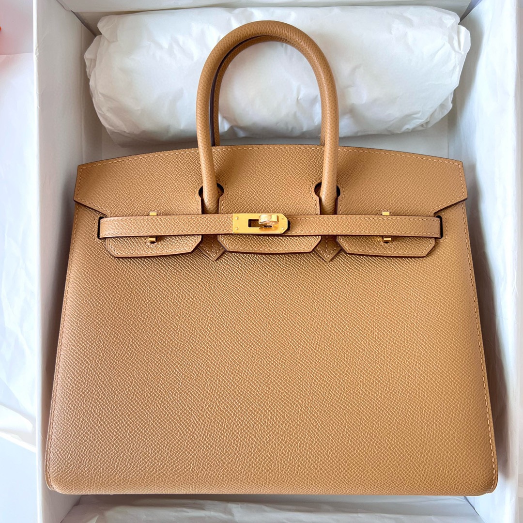 愛馬仕官網女士包 Hermès Birkin Bag 25 Sellier Epsom 0M Chai 玛萨拉茶色 GHW