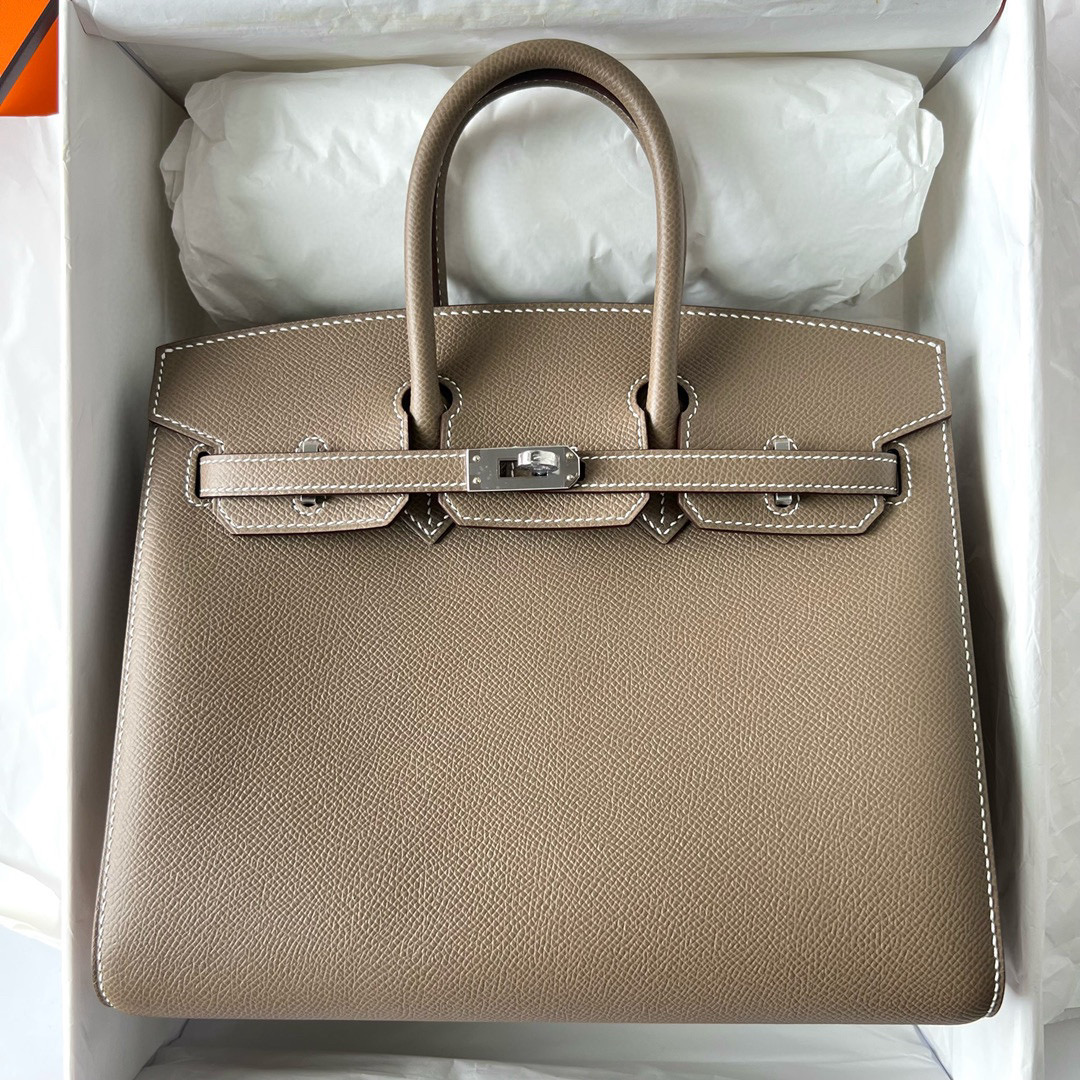 愛馬仕官網 官方旗艦店包包 Hermès Birkin Bag 25 Sellier Epsom Etoupe PHW