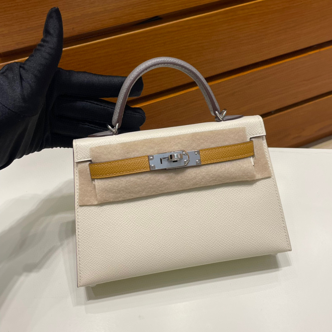 Hermès Kelly 20 Mini II Sellier Epsom i2 Nata/0L Gris Meyer/2S sesame