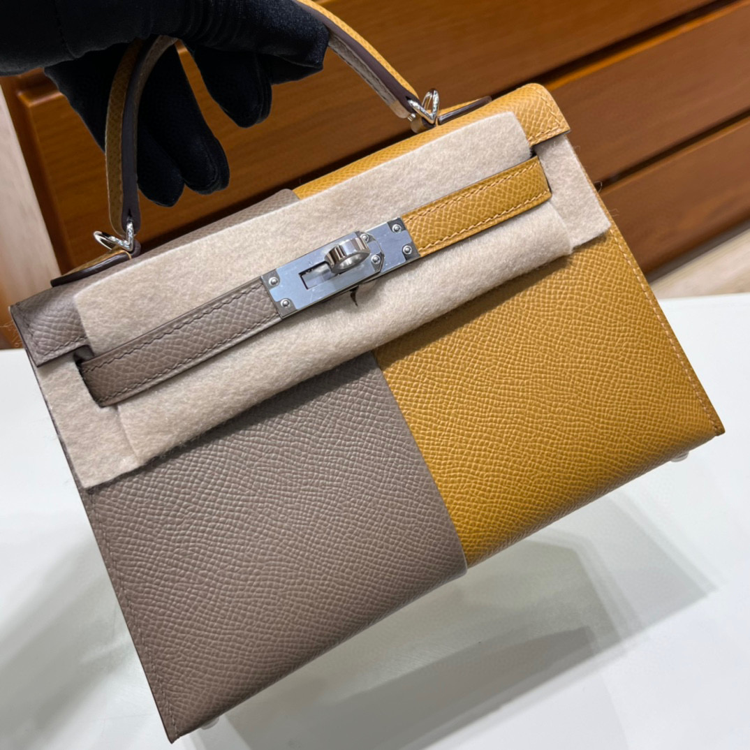 臺灣愛馬仕迷你凱莉二代公價 Hermès Kelly Mini II Sellier HSS 三拼色Etoupe/Sesame内拼深海蓝