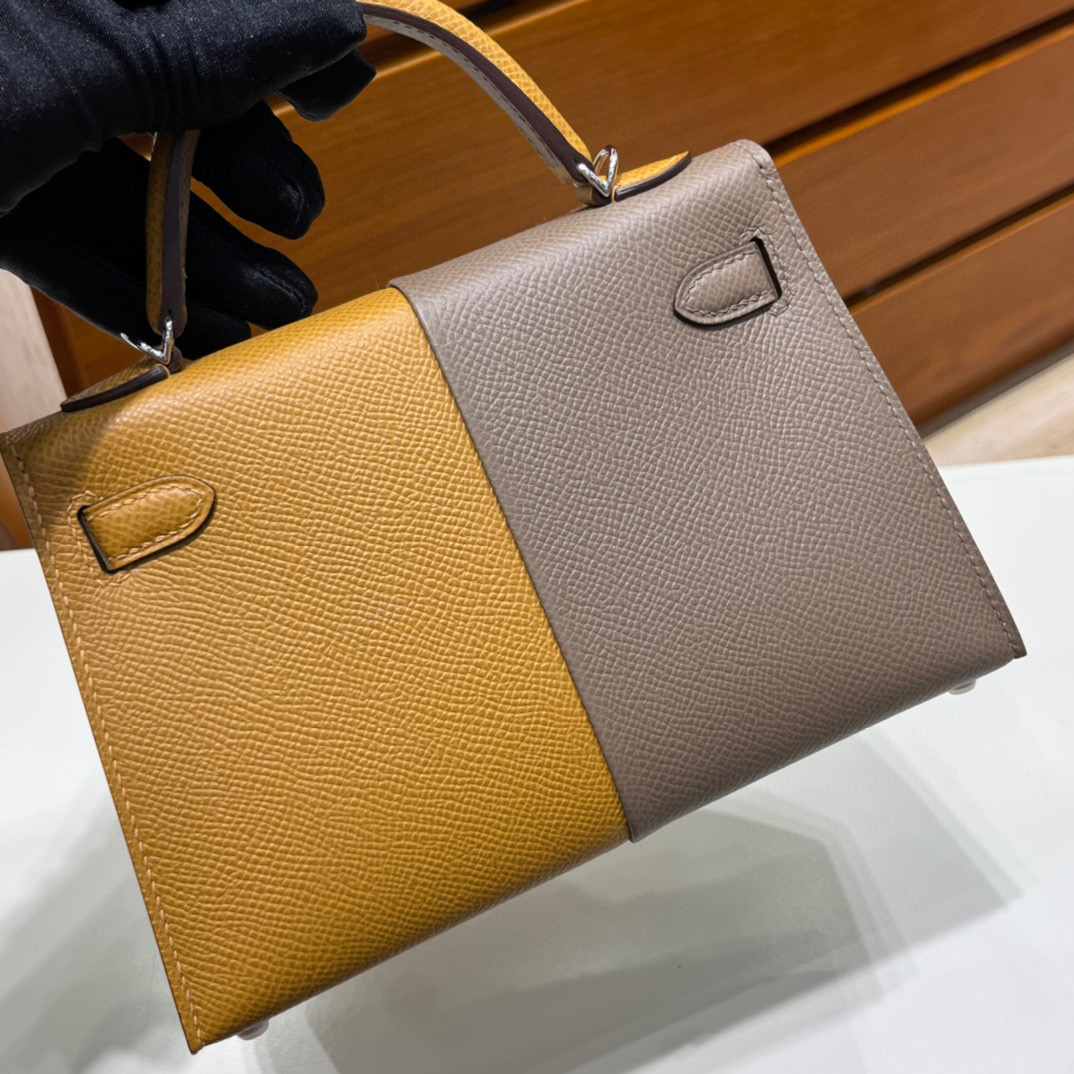 臺灣愛馬仕迷你凱莉二代公價 Hermès Kelly Mini II Sellier HSS 三拼色Etoupe/Sesame内拼深海蓝