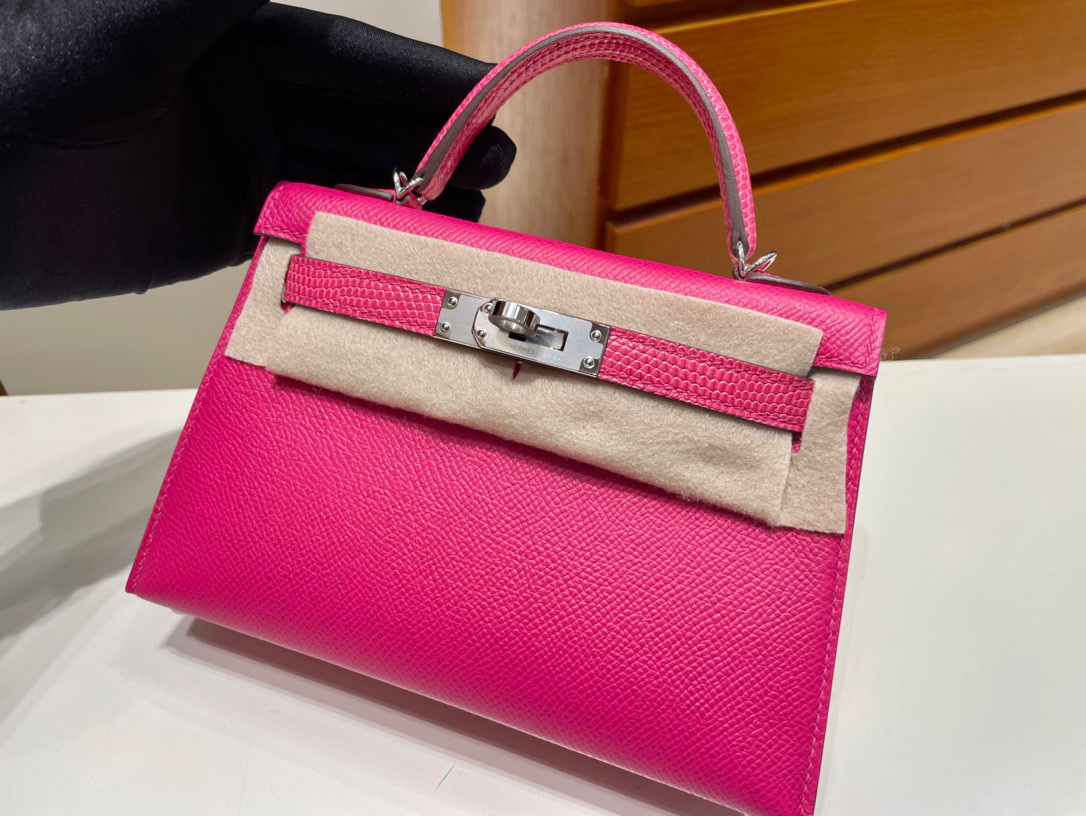 Hermès Kelly 20 Mini II Sellier Touch Epsom/Lizard 0D Rose Mexico