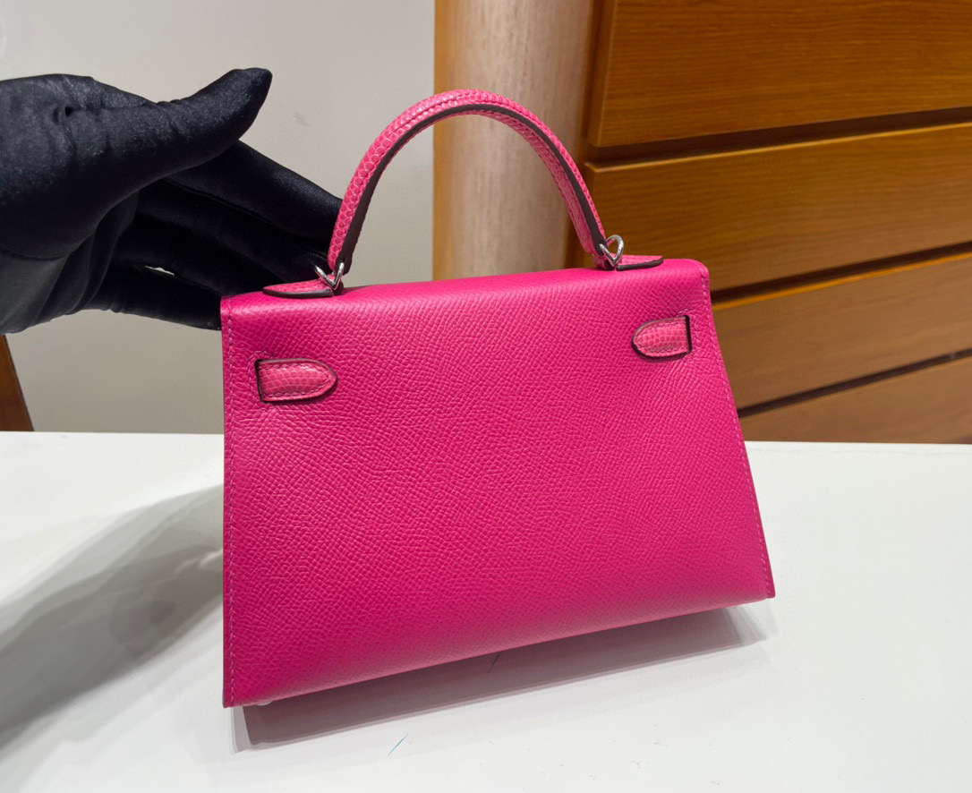 Hermès Kelly 20 Mini II Sellier Touch Epsom/Lizard 0D Rose Mexico