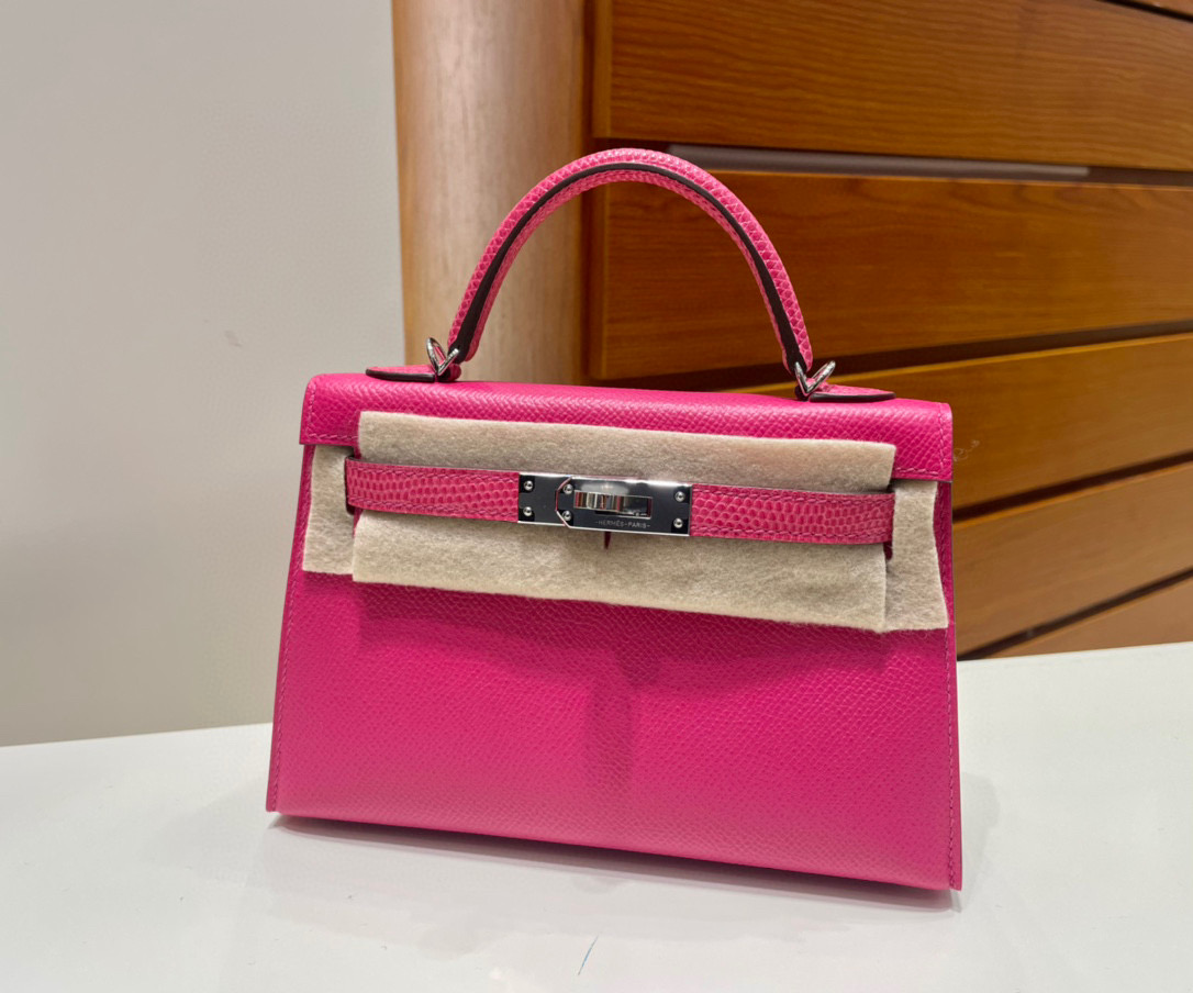 Hermès Kelly 20 Mini II Sellier Touch Epsom/Lizard 0D Rose Mexico