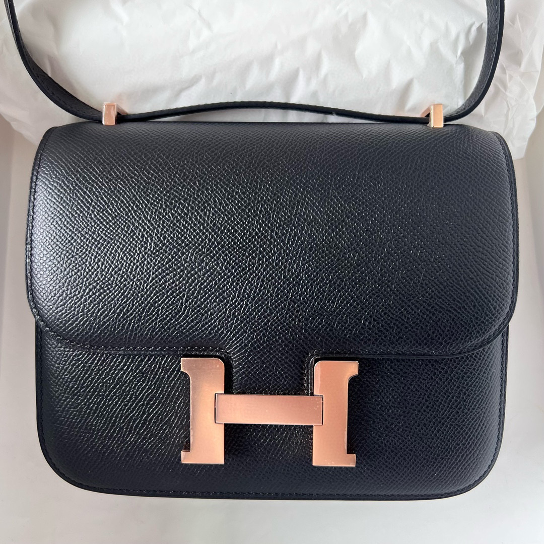 臺灣 愛馬仕空姐包 Hermès Mini Constance Epsom Noir Rose Gold Hardware