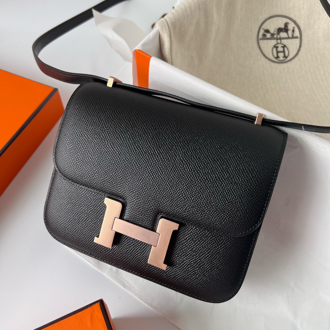 臺灣 愛馬仕空姐包 Hermès Mini Constance Epsom Noir Rose Gold Hardware