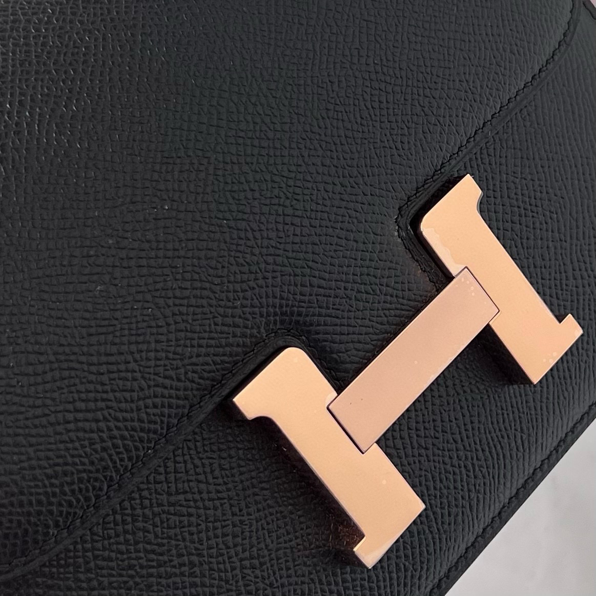 臺灣 愛馬仕空姐包 Hermès Mini Constance Epsom Noir Rose Gold Hardware