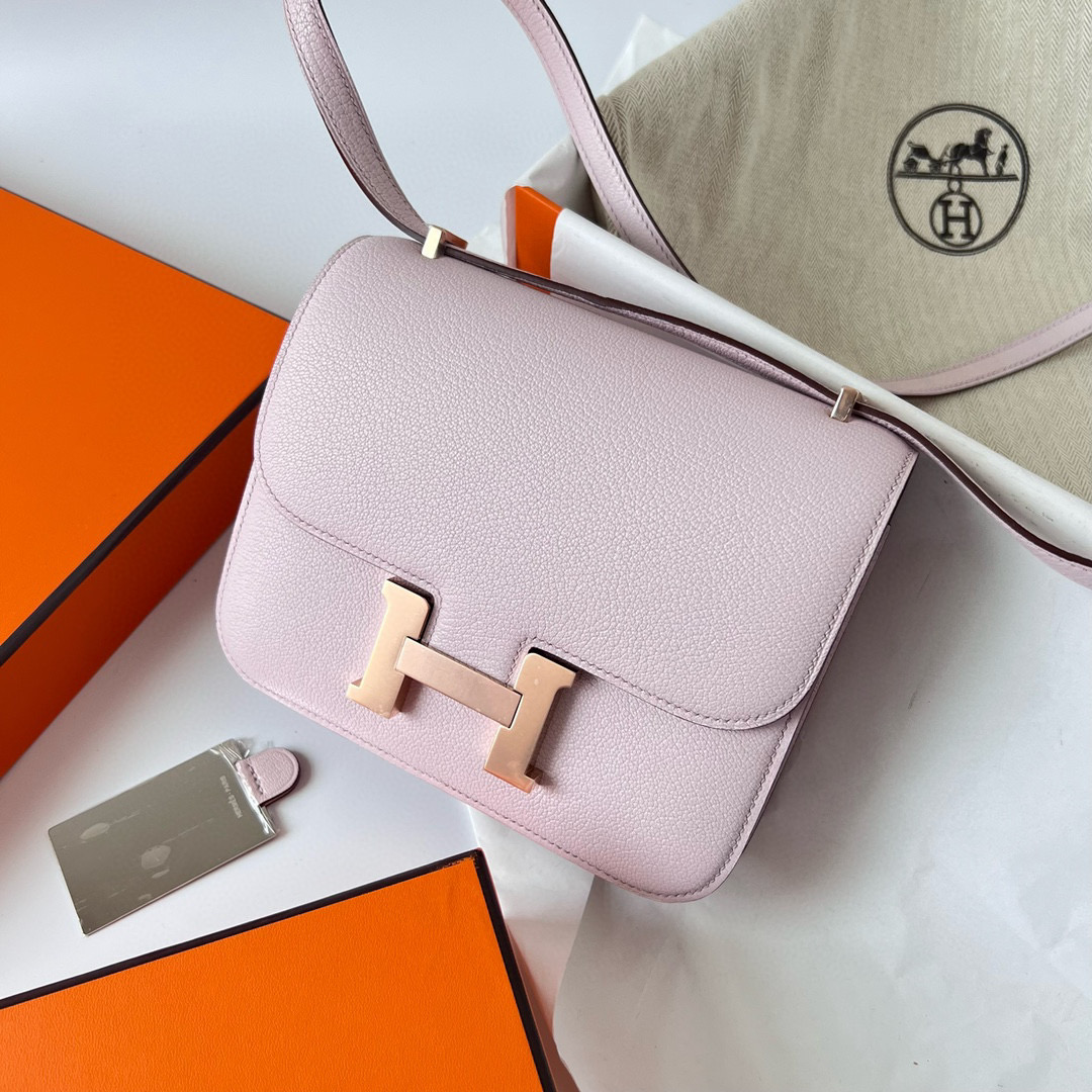 愛馬仕康康包包價格錶 Hermès Mini Constance 1-18 Chevre Mysore Mauve Pale