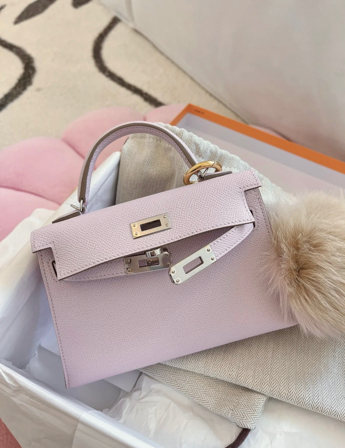 愛馬仕凱莉迷妳 價格 Hermès Kelly Sellier 20 Epsom Mauve Pale 夢幻粉紫