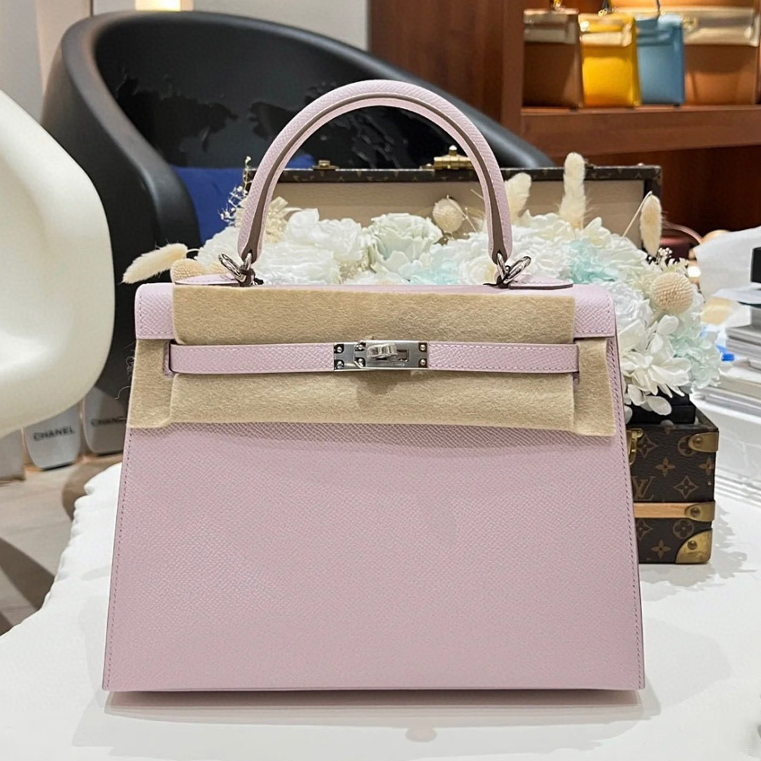 愛馬仕台灣官網 Hermès Kelly Sellier 25 Epsom Mauve Pale 梦幻粉紫