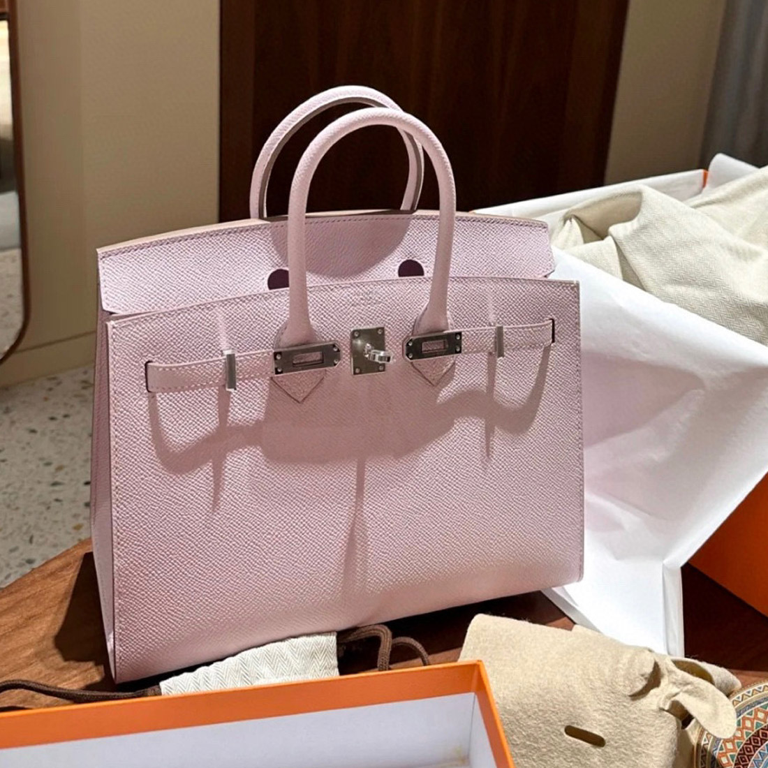 愛馬仕台灣官網 Hermès Birkin Sellier 25 Epsom Mauve Pale 梦幻粉紫