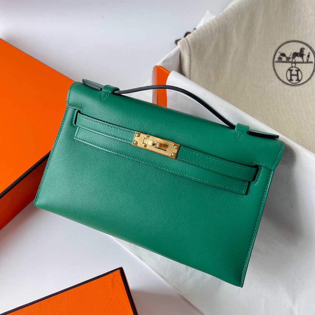 Hermès Kelly Pochette Swift U4 Vert Verigo Golden Hardware