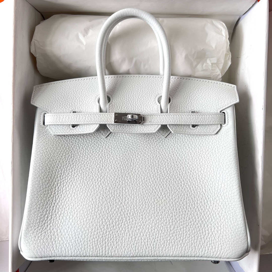 台灣愛馬仕專櫃 Hermès Birkin 25 Clemence Pure white内拼Gris Perle