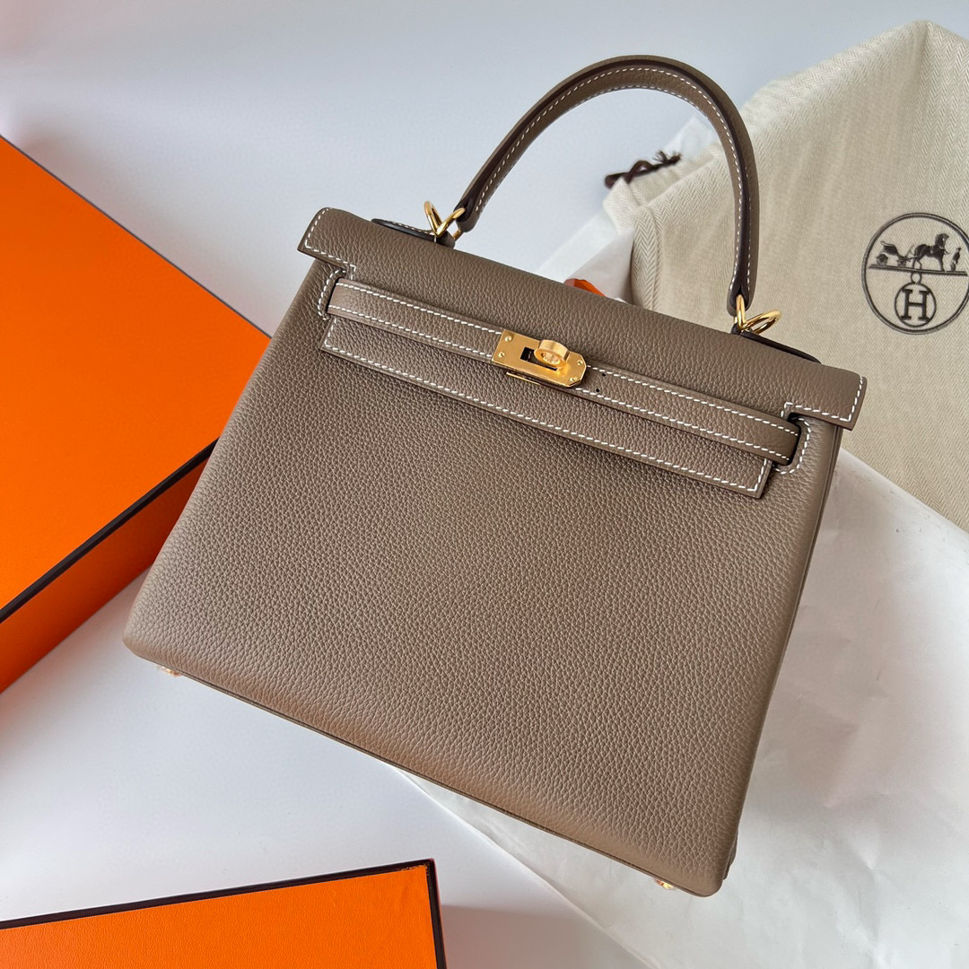 愛馬仕柏金包凱莉包25價錢 Hermes Kelly 25 Togo Etoupe GHW