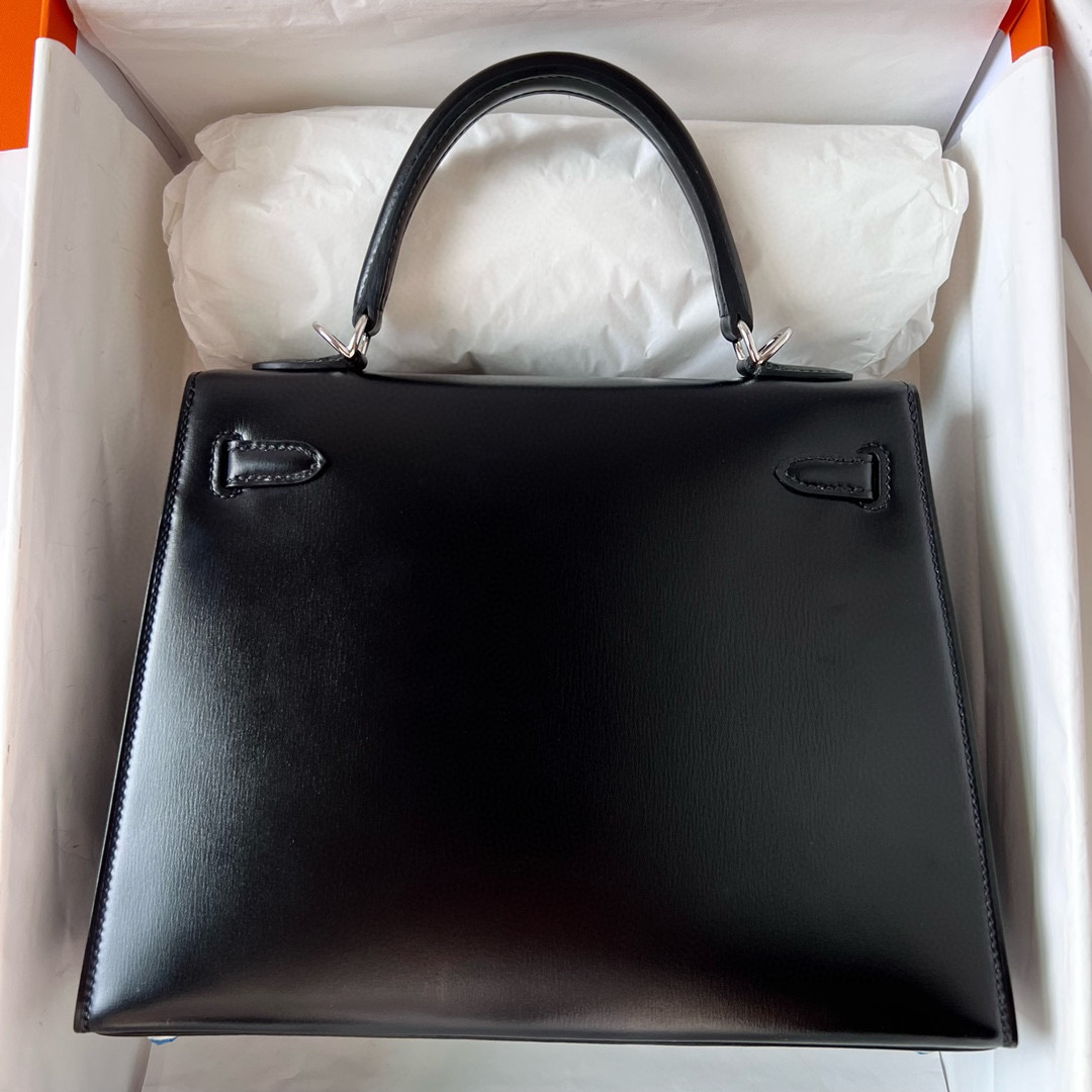 香港愛馬仕凱莉包25價格 Hermes Kelly 25 Sellier Box calf Noir Silver Hardware