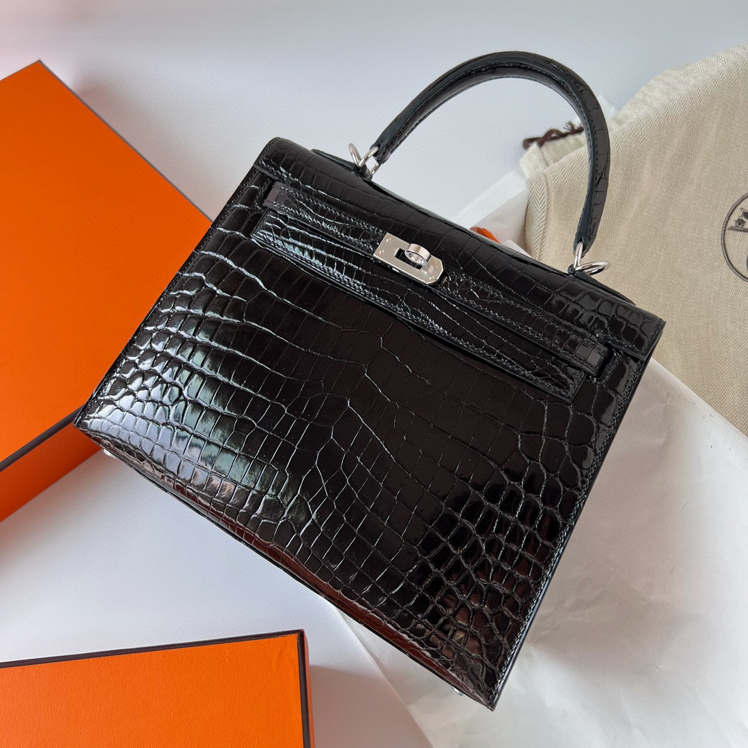 愛馬仕凱莉包黑25的價格推薦 Hermes Kelly 25 Noir shiny nilo crocodile