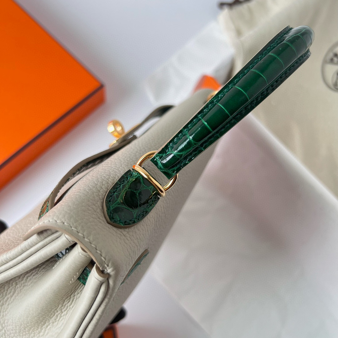 愛馬仕 Hermes Kelly 25 Touch Gris Perle/shiny nilo crocodile Vert Fonce