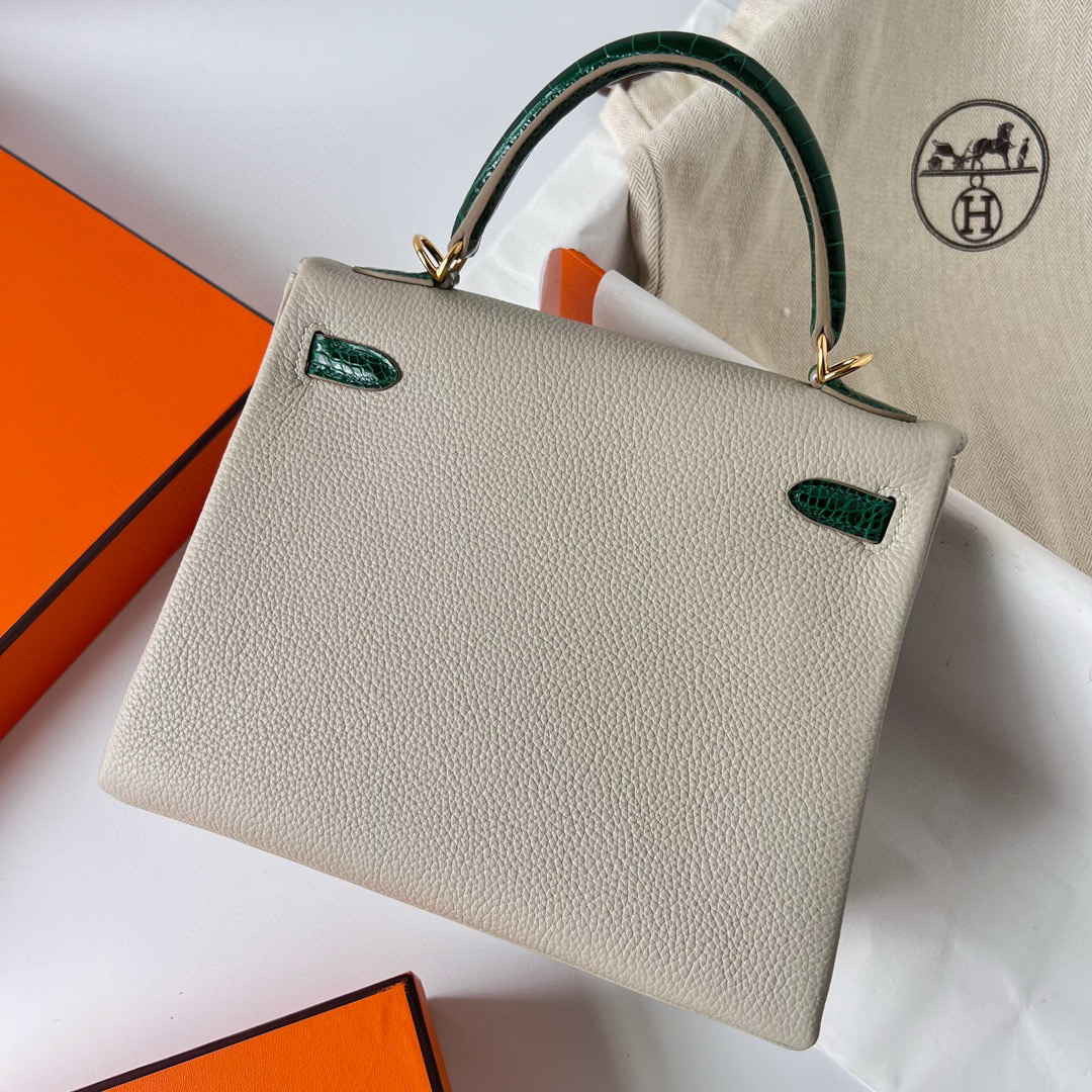 愛馬仕 Hermes Kelly 25 Touch Gris Perle/shiny nilo crocodile Vert Fonce