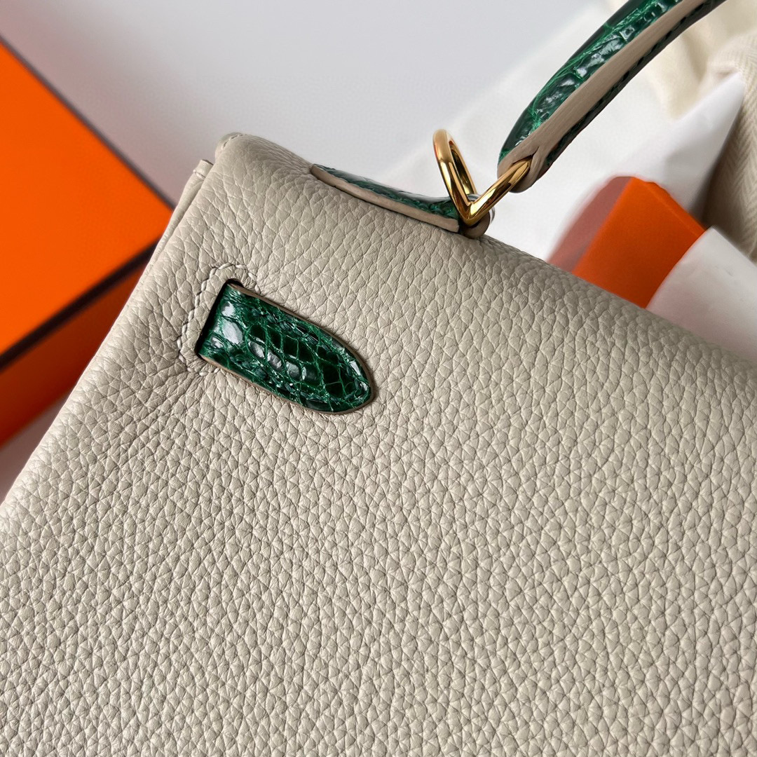 愛馬仕 Hermes Kelly 25 Touch Gris Perle/shiny nilo crocodile Vert Fonce