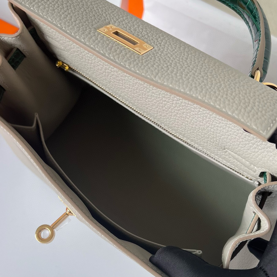 愛馬仕 Hermes Kelly 25 Touch Gris Perle/shiny nilo crocodile Vert Fonce