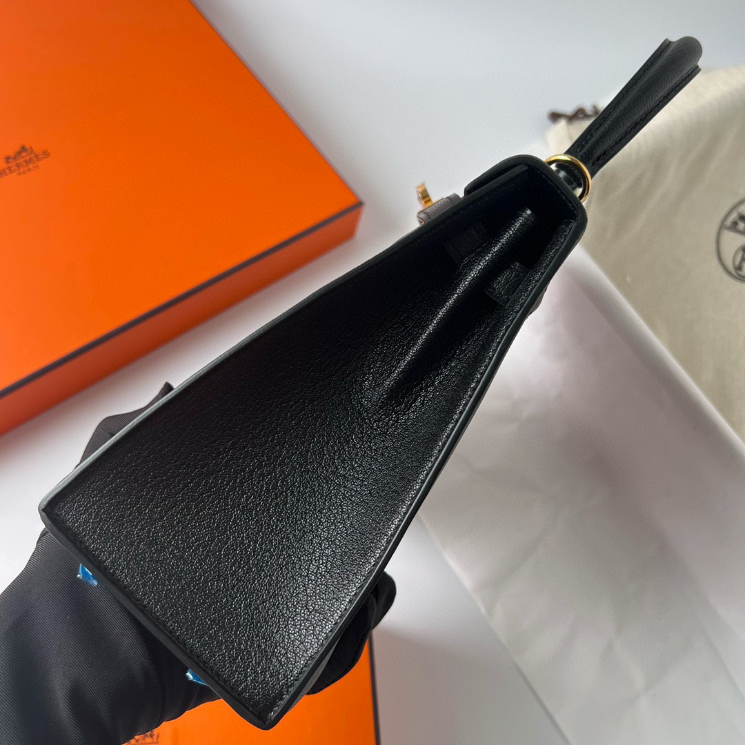 愛馬仕凱莉包價格 Hermes Kelly 25cm Chevre Noir Golden Hardware