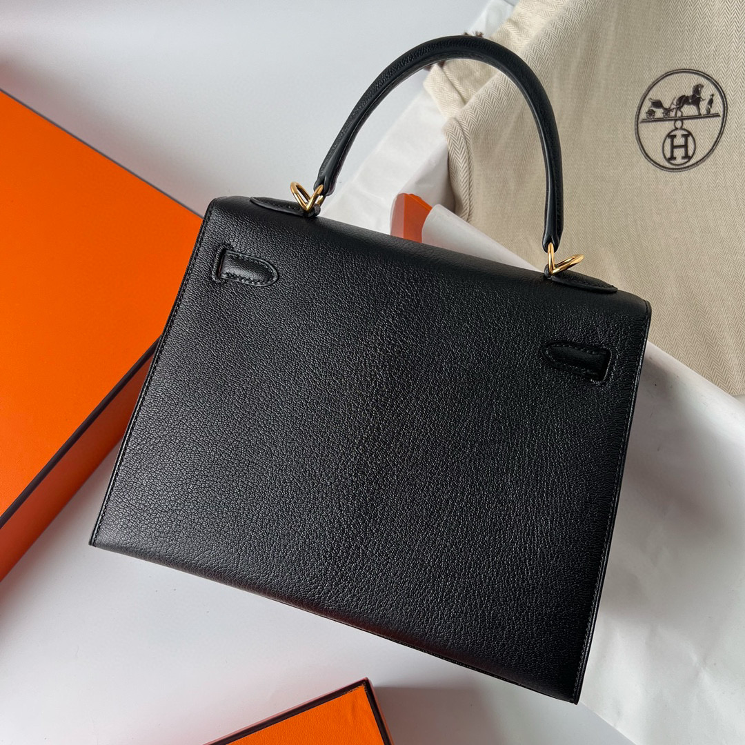 愛馬仕凱莉包價格 Hermes Kelly 25cm Chevre Noir Golden Hardware