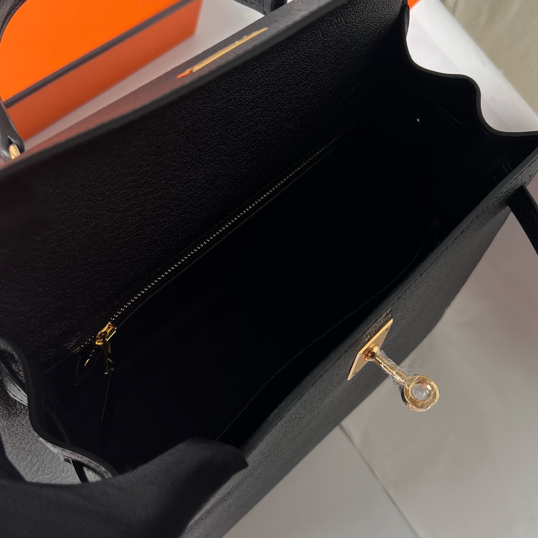 愛馬仕凱莉包價格 Hermes Kelly 25cm Chevre Noir Golden Hardware