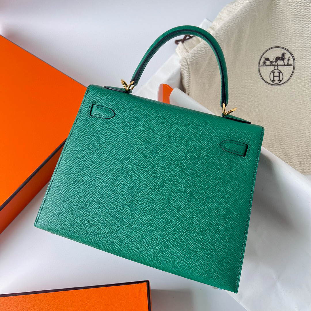 愛馬仕凱莉包25寸價格 Hermes Kelly 25 Sellier Epsom U4 Vert Verigo GHW