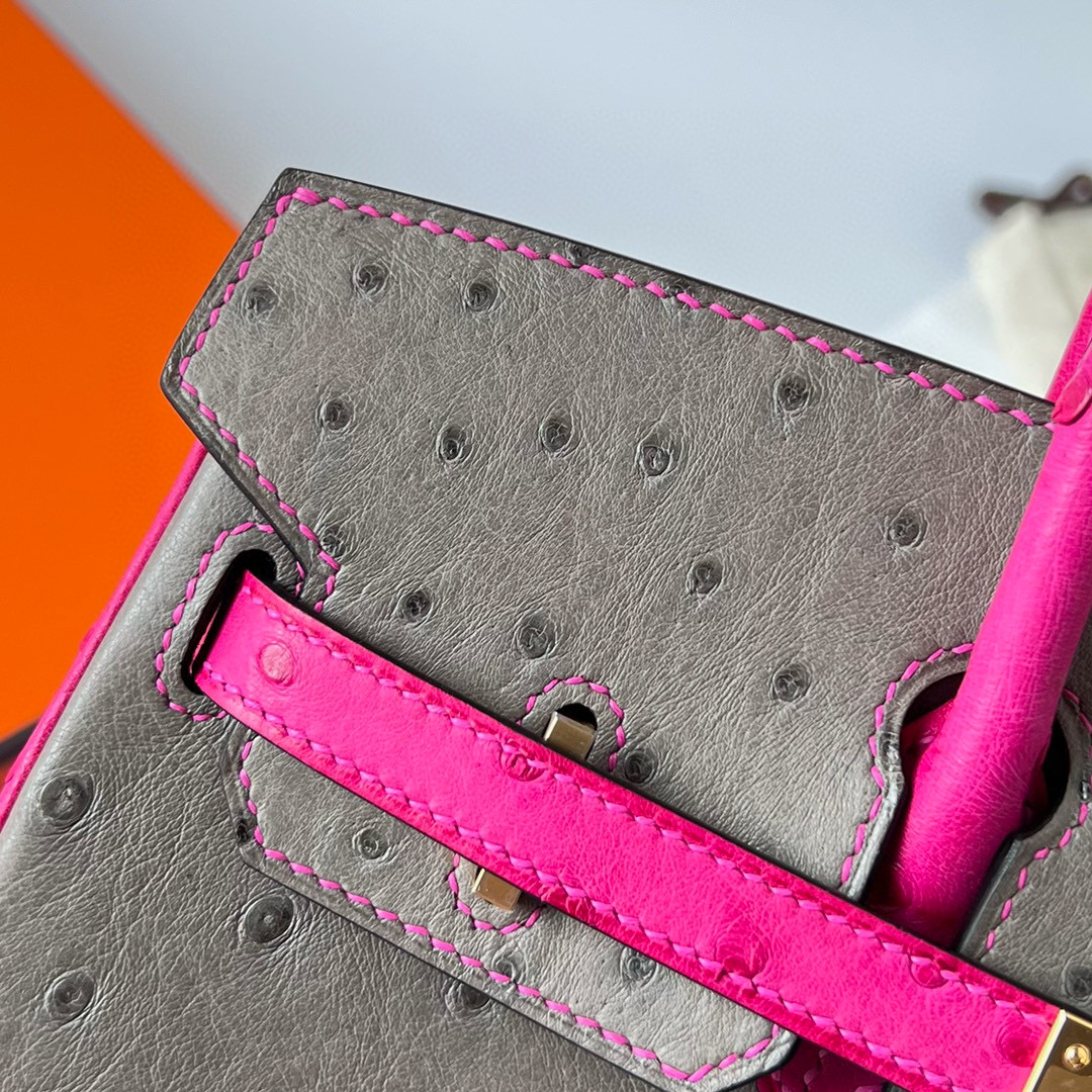 Hermes Birkin 25 Ostrich 禦用原廠南非鴕鳥皮Griss Asphalte/Rose Tyrien